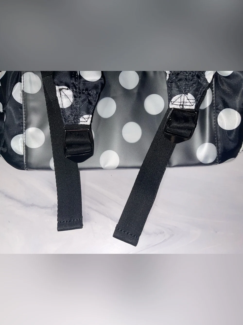Lug Hatchback Backpack - Black with White Polka Dots - like new!